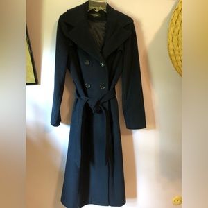 Ellen Tracy double breasted belted wool coat navy